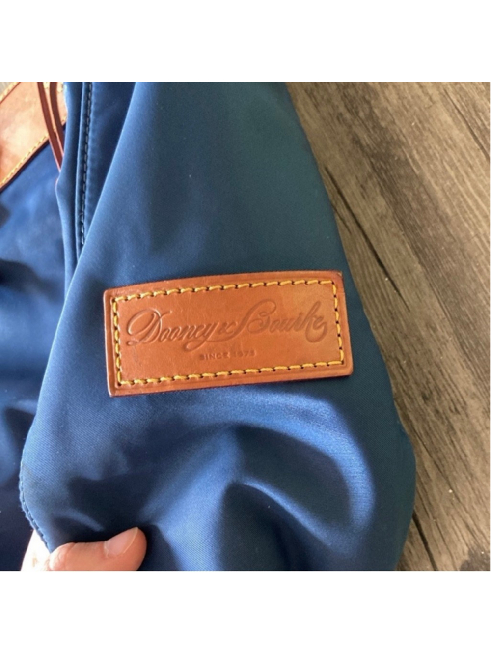 Dooney & Bourke Nylon Tote Bag Blue Brown Leather Trim Large Shoulder Bag - Picture 3 of 16